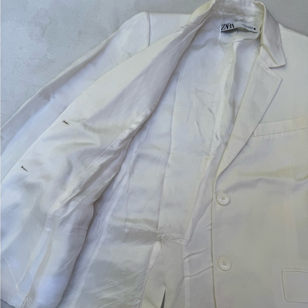 Zara NWOT Ivory Linen and Viscose Women’s Tailored Blazer Oversized size XS - Picture 9 of 16